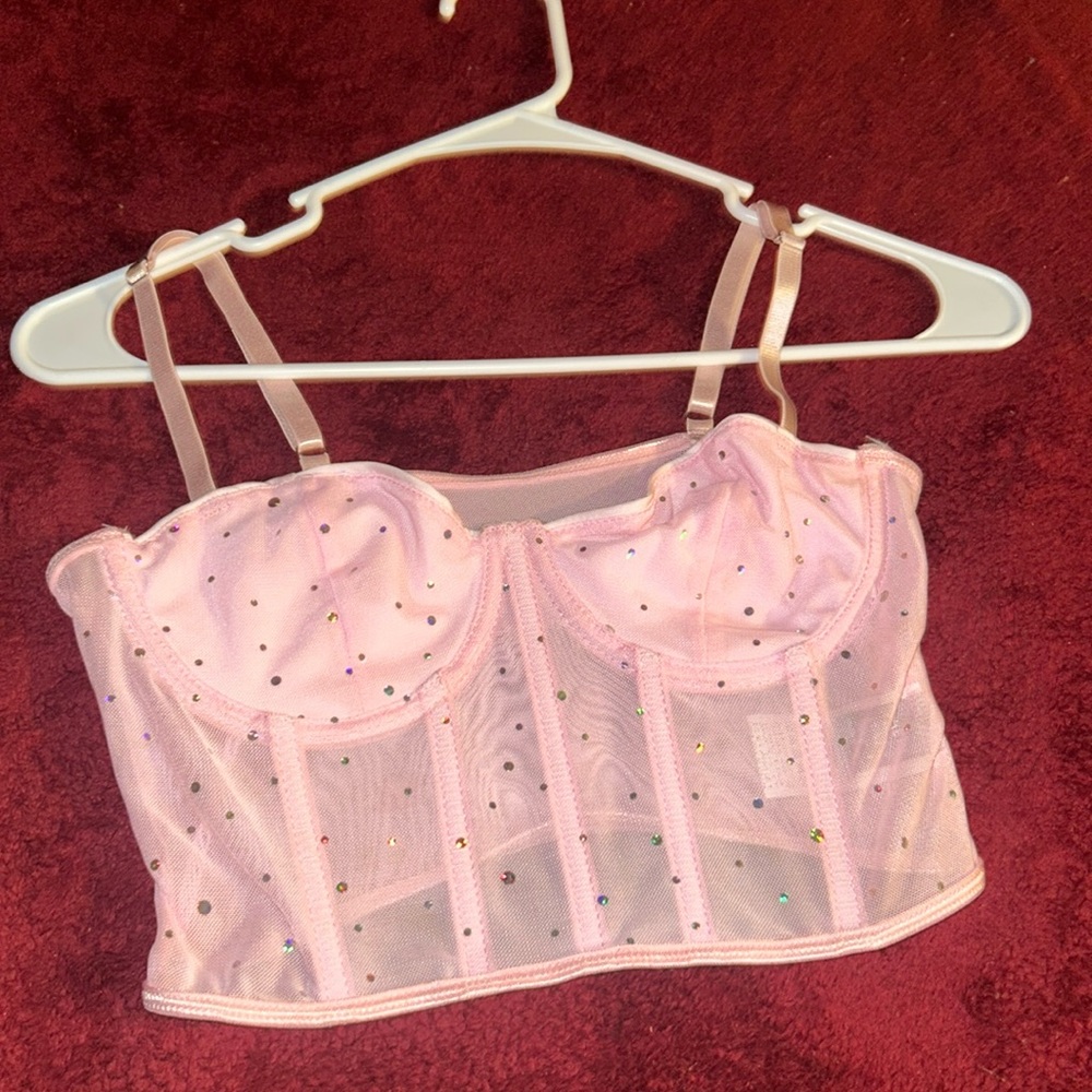 Pink sparkling, see thru crop top